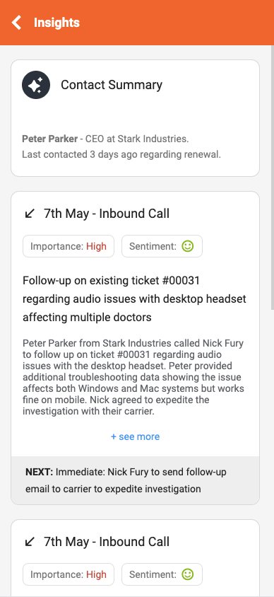 Contact insights screen