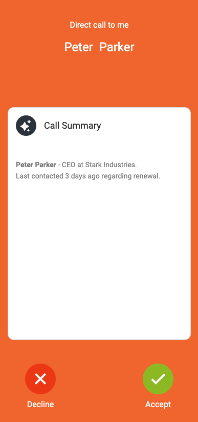 Pre-call screen